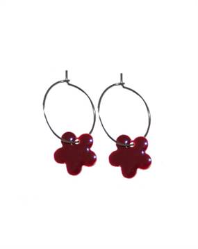Bordeaux røde blomster øreringe med sølvkant